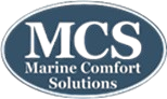 Blue oval logo with large white letters "MCS" above smaller text "Marine Comfort Solutions," conveying a professional and nautical theme.